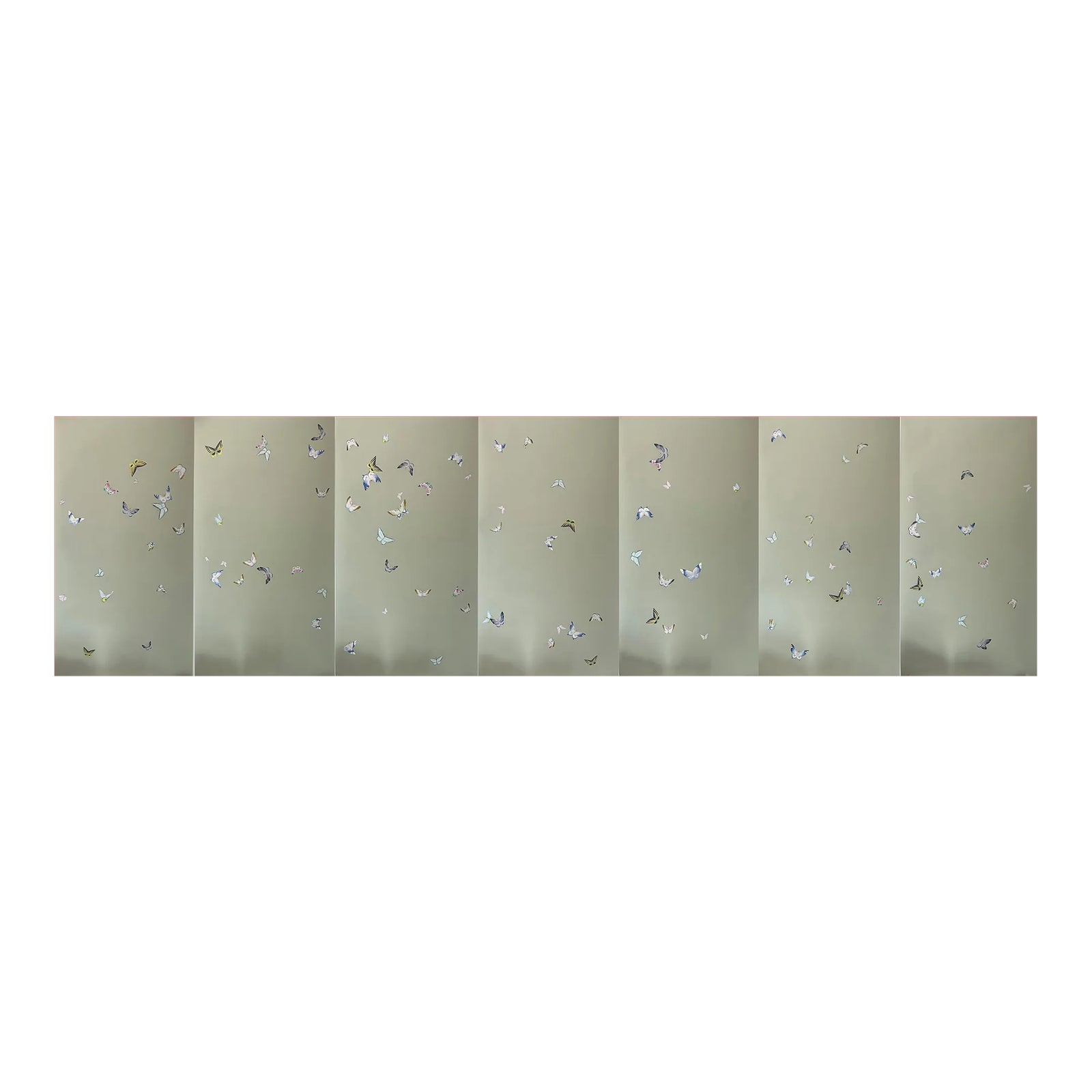 Hand Painted Butterflies Wallpaper on Adam Grey Silk Panel - 7 Panels ...