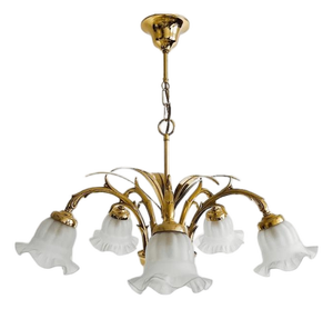 Vintage Six-Arm Brass Chandelier, 1970s