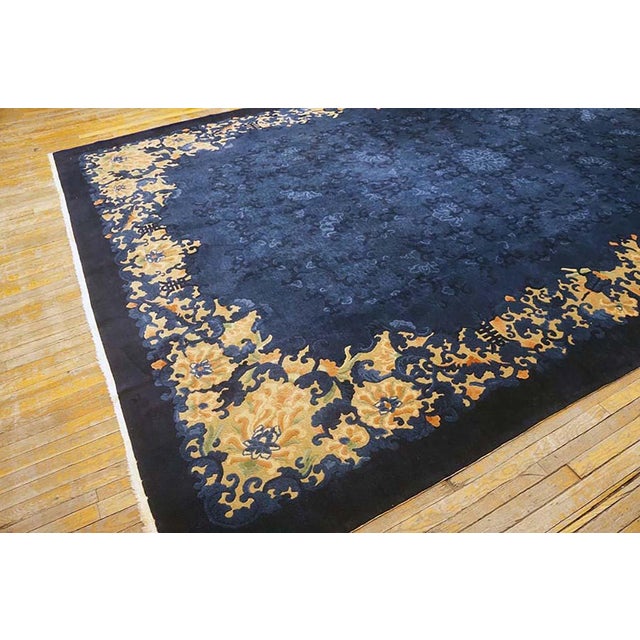 1920s 1920s Traditional Floral Antique Chinese Peking Wool Blue Hand Knotted Rug For Sale - Image 5 of 11