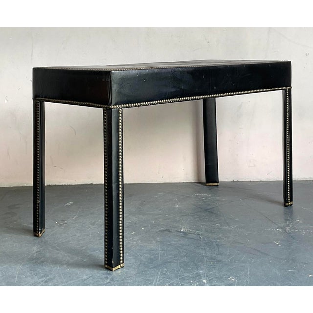 Campaign Vintage Boho Nailhead Leather Desk For Sale - Image 3 of 9