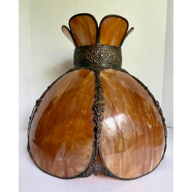 Amber Mid 20th Century Amber Slag Glass Scalloped Pendant Lamp Shade For Sale - Image 8 of 10
