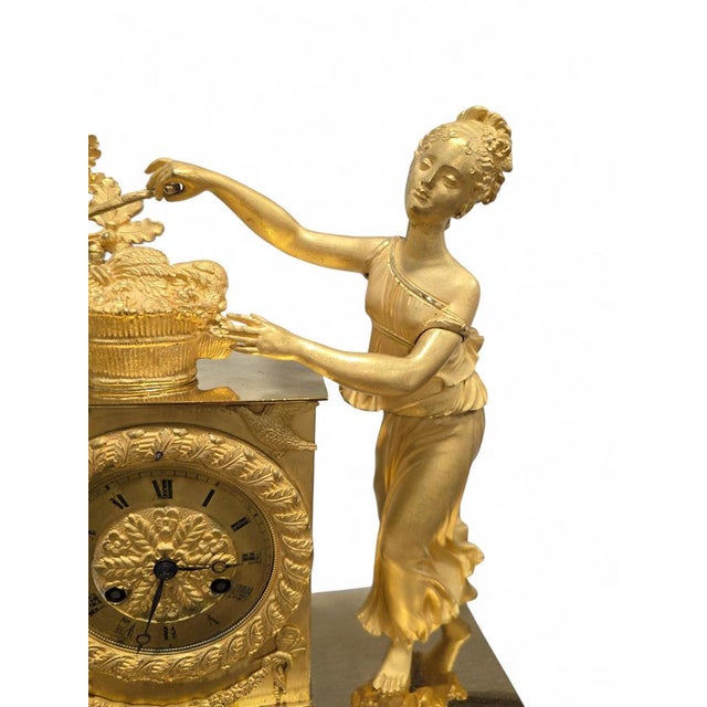 Early 19th Century Antique French Empire Gilt and Silvered Bronze Mantel Clock, 1800 For Sale - Image 5 of 13