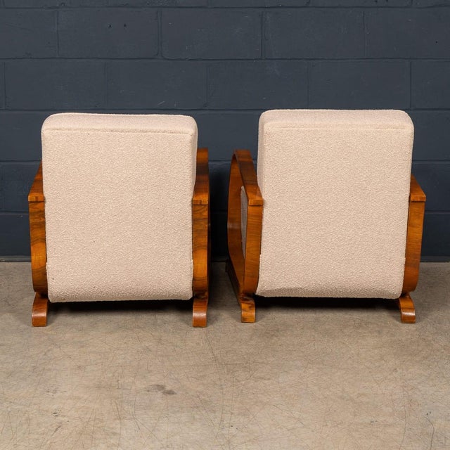 1930s Vintage Austrian Art Deco Lounge Chairs in Walnut and Fabric, 1930, Set of 2 For Sale - Image 5 of 18