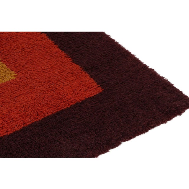 Rug & Kilim 1950s Vintage Tulu Rug With Red Borders and Gold Rectangle Pattern by Rug & Kilim For Sale - Image 4 of 7