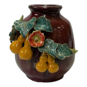 Chinese OxBlood Red Glaze Dimensional Flower Gourd Motif Vase