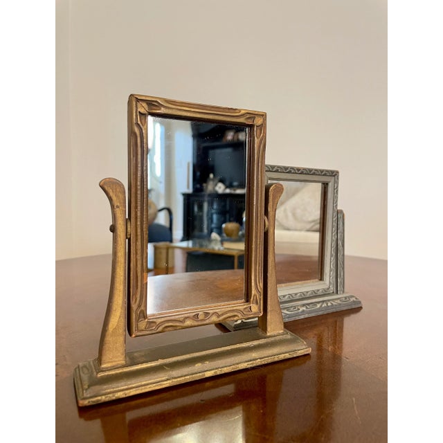 Gold Antique Art Deco Pewter & Gold Tone Table Top Mirrors, a Pair For Sale - Image 8 of 12