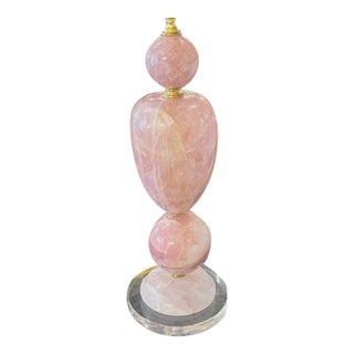 Vintage Polished Rose Quartz Lamp For Sale