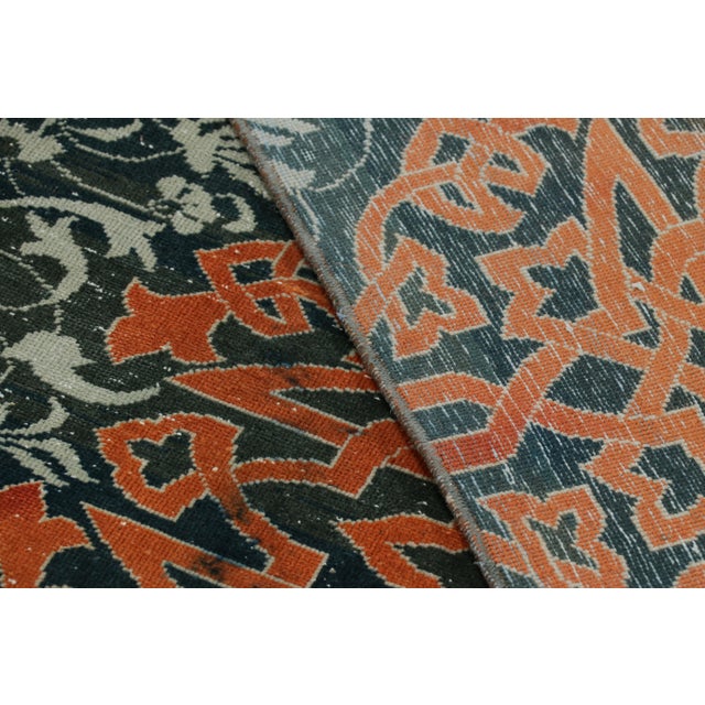 Textile Vintage Hereke Runner Rug in Teal With Orange Arabesque Medallions | Rug & Kilim For Sale - Image 7 of 7
