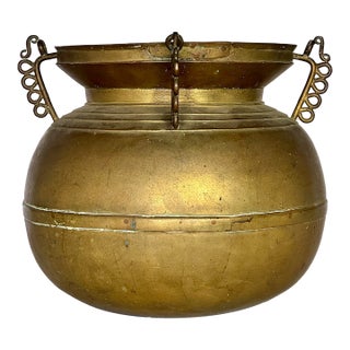 1900s Antique Brass Vase With Chinoiserie Details For Sale