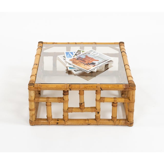 Mid-Century Coffee Table in Bamboo, Rattan and Glass attributed to Vivai del Sud, Italy, 1970s For Sale - Image 10 of 13