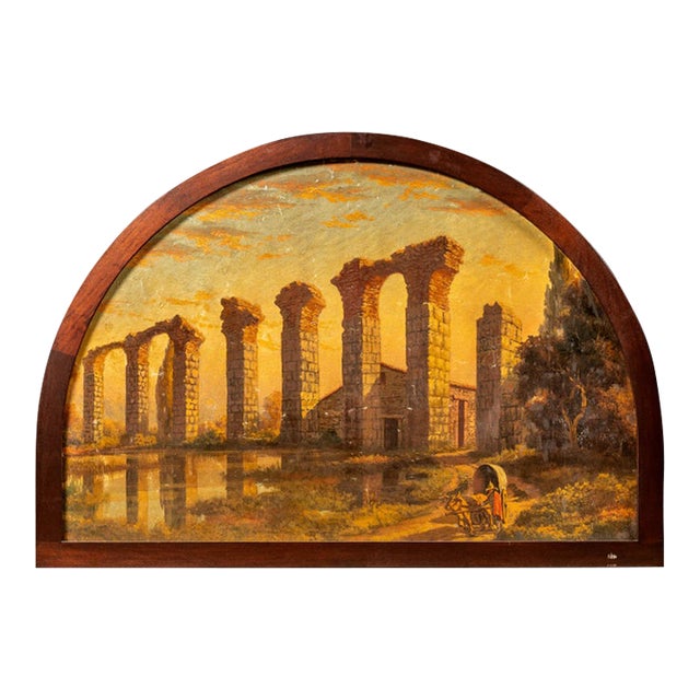 Roman Aqueduct at Sunset | Arched Landscape Print in Wooden Frame For Sale