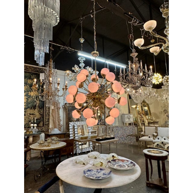 Modern Murano Pink Glass Globe Sputnik Chandelier For Sale - Image 3 of 8