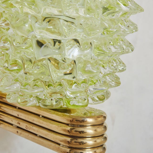Metal Pair of Green Italian Rostrate Style Handblown Glass Sconces with Brass Bases For Sale - Image 7 of 9