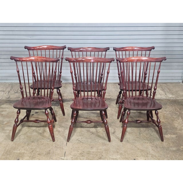 Wood Late 20th Century Set of 6 Nichols & Stone (Stickley) Cherry Fan Back Windsor Chairs For Sale - Image 7 of 12