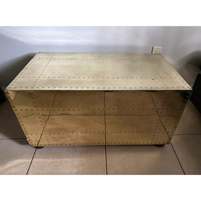 Sarreid Ltd. Sarreid Ltd. Campaign Style Brass Clad Coffee Table From Spain. For Sale - Image 4 of 10