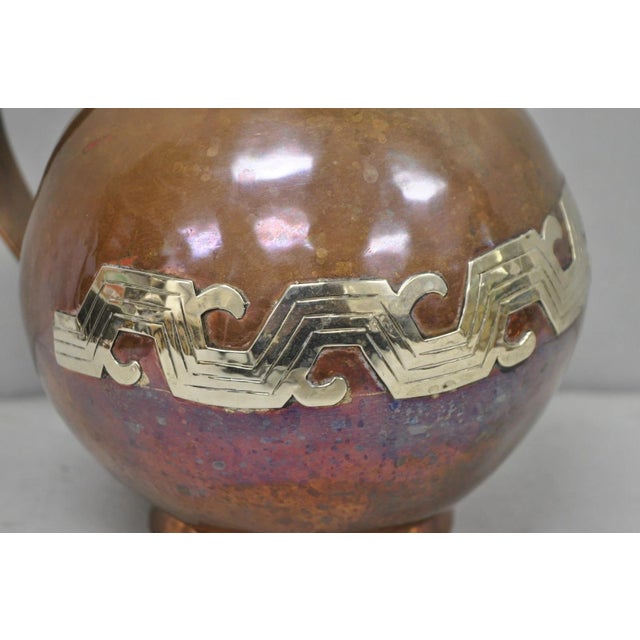 Vintage Artesanias Taxco Mexico Primitive Water Pitcher Silver Mounted Copper For Sale - Image 12 of 16