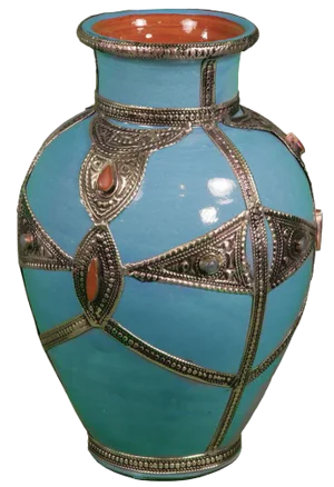 Late 20th Century Blue & Silver Moroccan Ceramic Vase