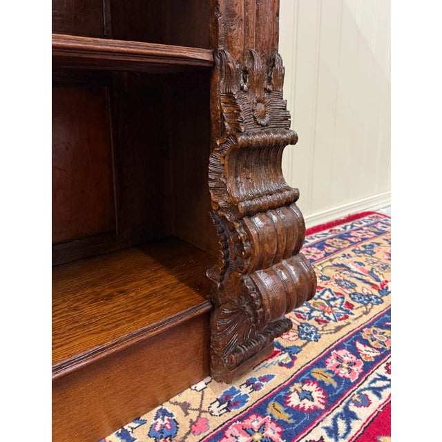 Antique French Renaissance Revival Open Bookcase Cabinet Bookshelf Oak C. 19th C For Sale - Image 14 of 18