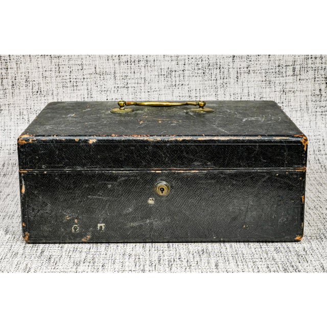 Late 19th Century Nice Asprey Antique Victorian Black Leather Desk Writing Stationary Box For Sale - Image 4 of 15