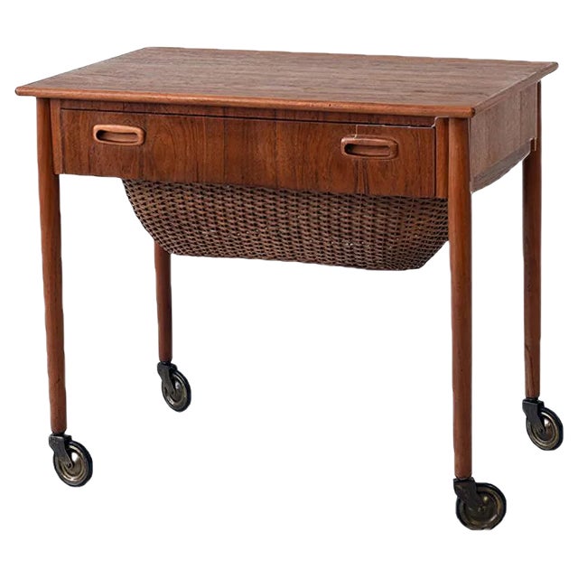 Danish Sewing Box on Castors, 1960s For Sale