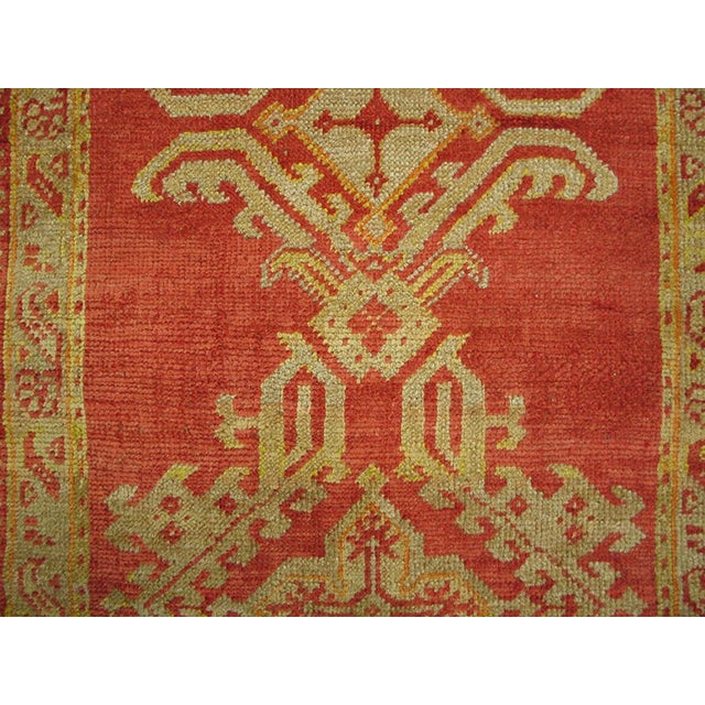 1900s Orange Pumpkin Lozenge Antique Turkish Decorative Oushak Rug 3' 2"x11' 6" Knotted Wool Carpet For Sale - Image 4 of 6