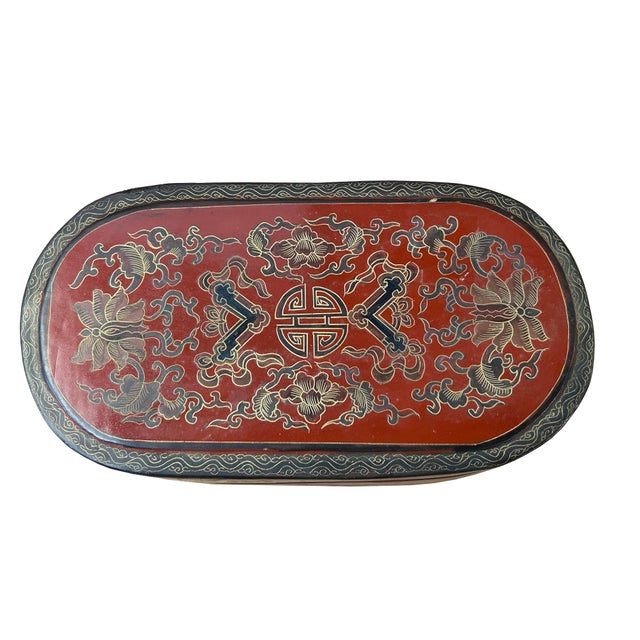 Chinese Brick Red Lacquer Color Treasure Graphic Stack Box Basket ...