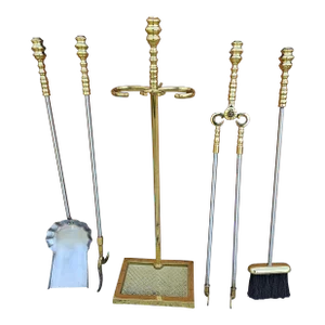 Virginia MetalCrafters Federal Style Polished Brass and Steel Fire Tool Set