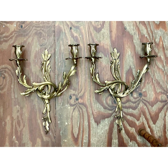 Vintage French Rococo Style Metal Wall Candle Sconces - Pair For Sale - Image 12 of 16