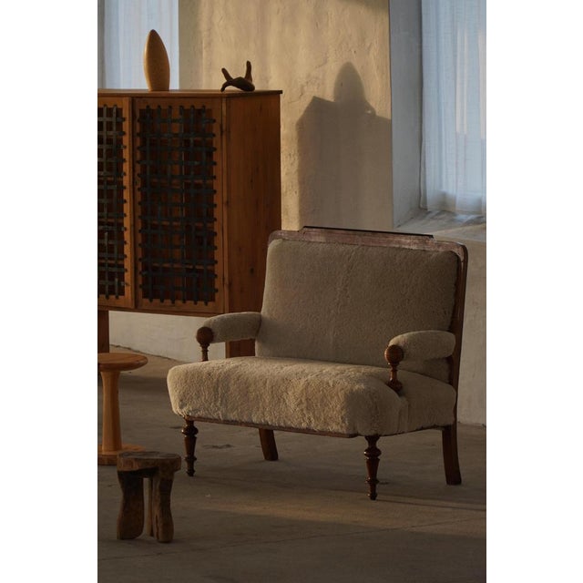 Danish 2-Seater Seater Sofa in Shearling Lambswool and Wood, 1930s For Sale - Image 4 of 18