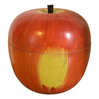 Antique Early 20th Century Paint Decorated Carved Wood Apple Box Containing Steeplechase Horse Race Game For Sale