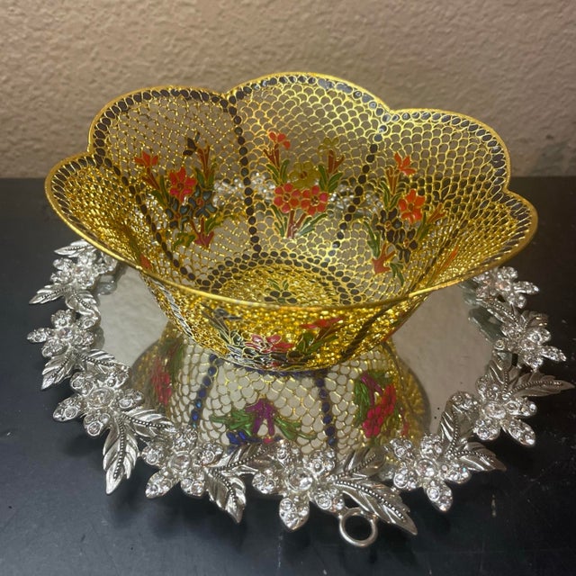 1920s VTG Plique-a-Jour Cloisonné Enamel 5” Scalopped Bowl For Sale - Image 5 of 7