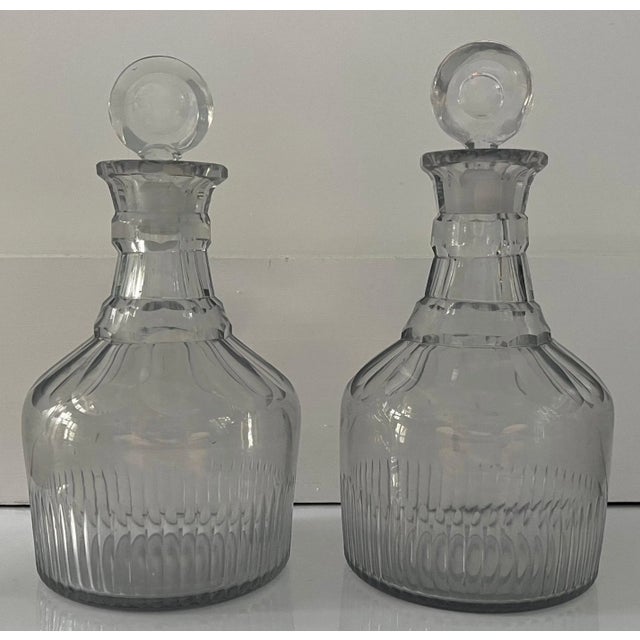 Antique 18th Century George III Anglo Irish Cut Crystal Mallet Shape Decanters for Whiskey, Spirits or Wine - a Pair For Sale - Image 10 of 11