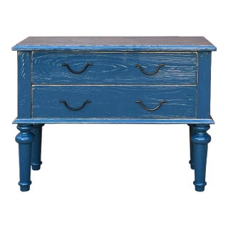 Rough Wood Blue Lacquer 2 Drawers Sideboard Credenza Table Cabinet For Sale