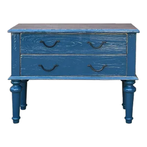Rough Wood Blue Lacquer 2 Drawers Sideboard Credenza Table Cabinet