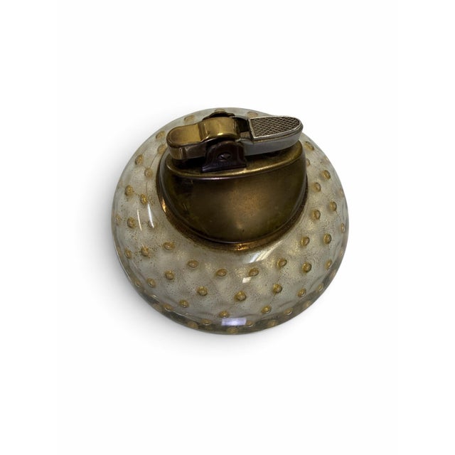 Glass Mid 20th Century Murano Bullicante White & Gold Fleck Glass Smoking Set - 3 Pieces For Sale - Image 7 of 8