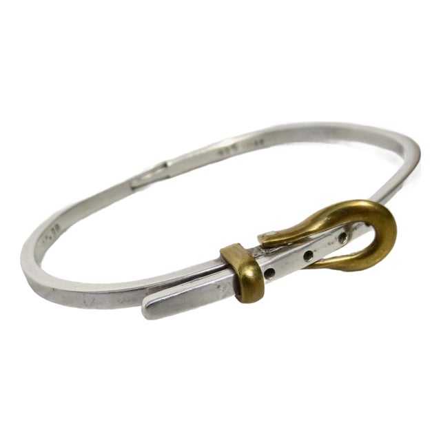 Sterling Silver and Brass Buckle Bangle For Sale