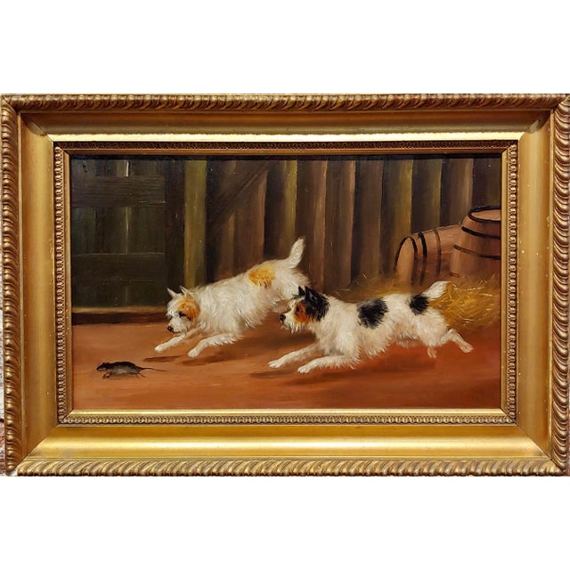 Brown Pair of Terriers Chasing a Rat 19thc. Oil Painting Attributed to George Armfield For Sale - Image 8 of 8