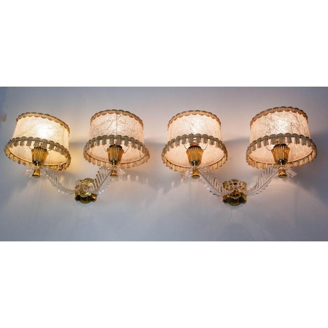 French wall double sconces pair of lights Brass and clear resin The lampshades are the original and they are in very good...