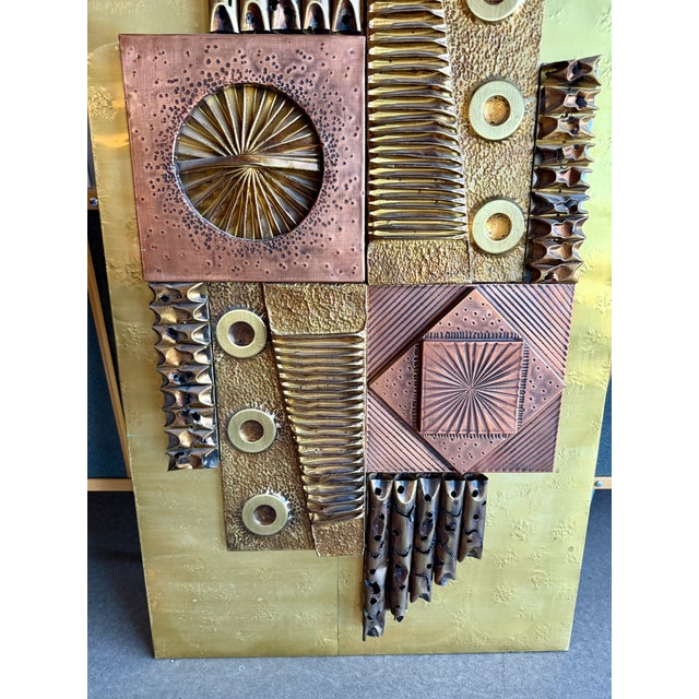 Vintage 1970s Stephen Chun Brutalist Mixed Metal Wall Sculpture Mid Century Modern For Sale - Image 9 of 18