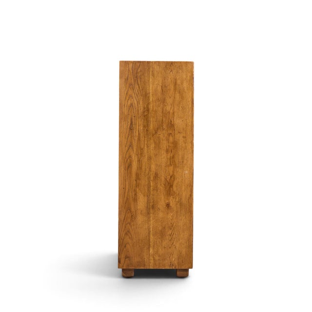 Henredon Henredon Campaign Mid Century Oak and Brass Highboy Dresser Armoire For Sale - Image 4 of 10