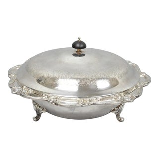 Vintage Victorian Webster Wilcox "Rochelle" Silver Plated Round Covered Serving Bowl Dish For Sale