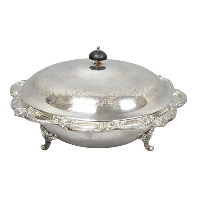 Vintage Victorian Webster Wilcox "Rochelle" Silver Plated Round Covered Serving Bowl Dish For Sale