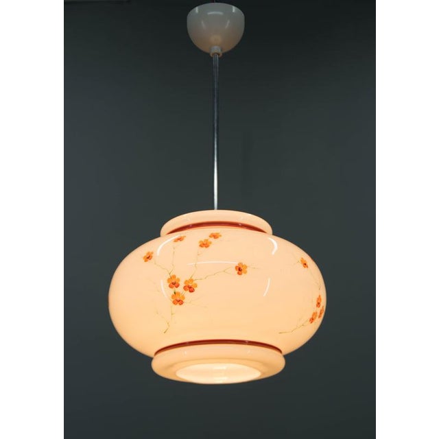 White Vintage Hand-Painted Milk Glass Pendant Light, 1970s For Sale - Image 8 of 9