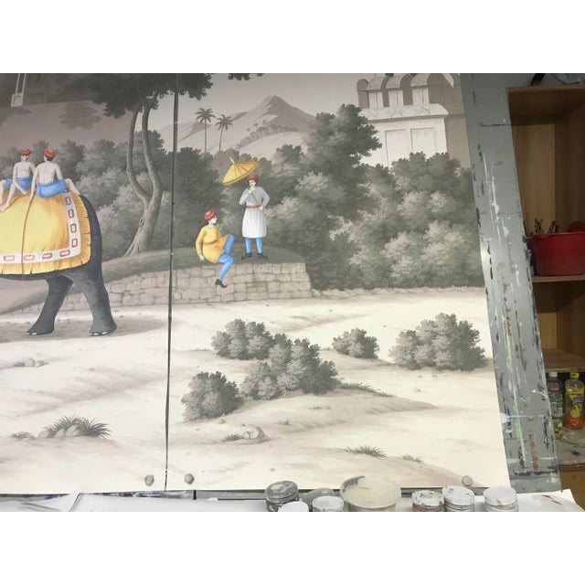 "Early View of India" Panoramic Murals Hand Painted Wallpapers on Scenic Paper Panel - 5 Panels For Sale - Image 4 of 4
