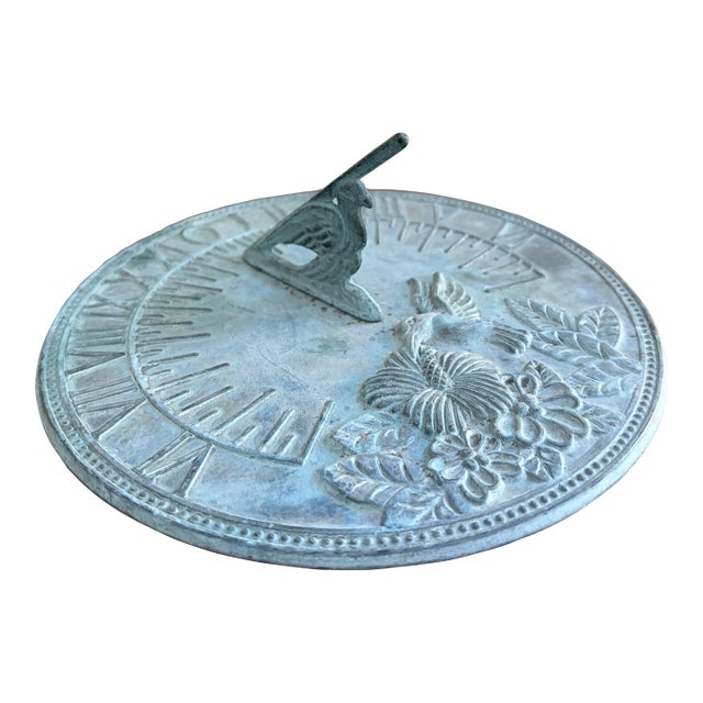 Vintage English Country Iron Verdigris Garden Sundial With Hummingbird For Sale