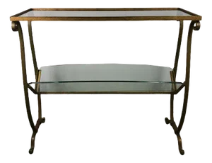 Gilded Wrought Iron & Glass Top Magazine Holder, 1950