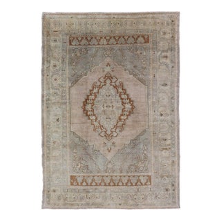 Turkish Oushak Rug With Muted Colors in Taupe, Gray, Ice Blue and L.Green For Sale