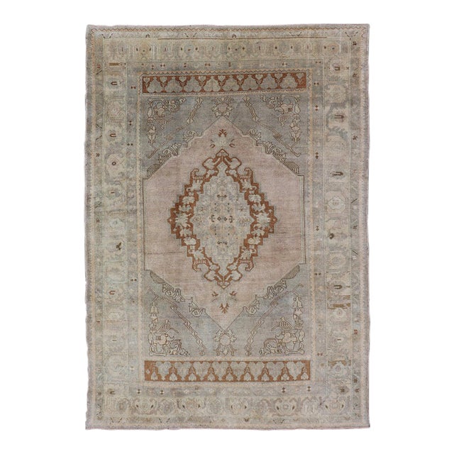 Turkish Oushak Rug With Muted Colors in Taupe, Gray, Ice Blue and L.Green For Sale
