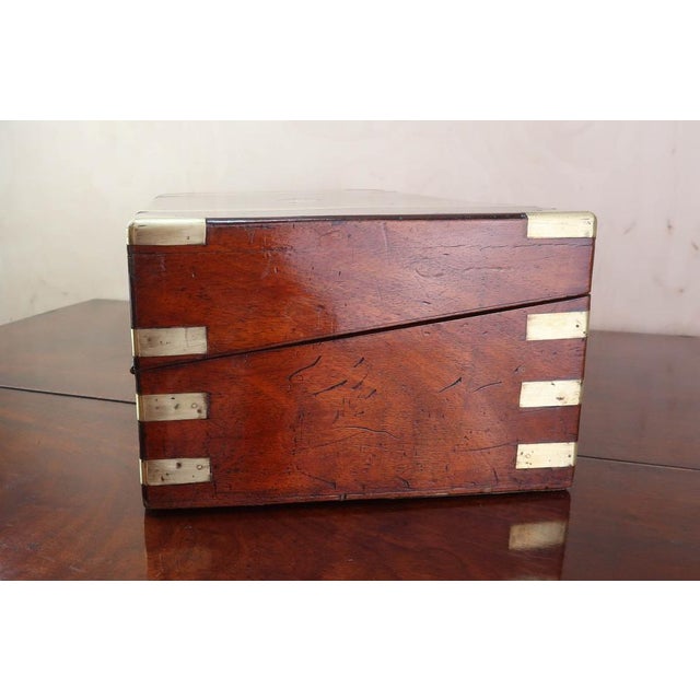Wood Large Antique Campaign Brass Mounted Writing Box, 1850 For Sale - Image 7 of 14