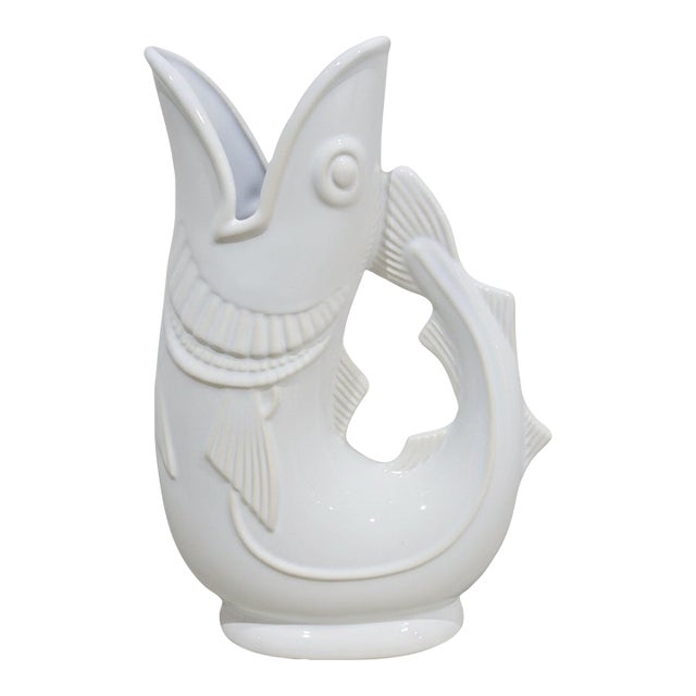 Vintage White “Gurgling Cod” Fish Pitcher – Made in England for Shreve, Crump & Low Boston For Sale